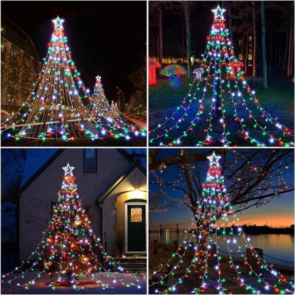 344 LED Christmas Star String Lights with 9 Strands 11.9ft Waterfall Tree Lights - Picture 6 of 7